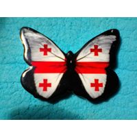 Магнит Бабочка - "Флаг Грузии" - Керамика.